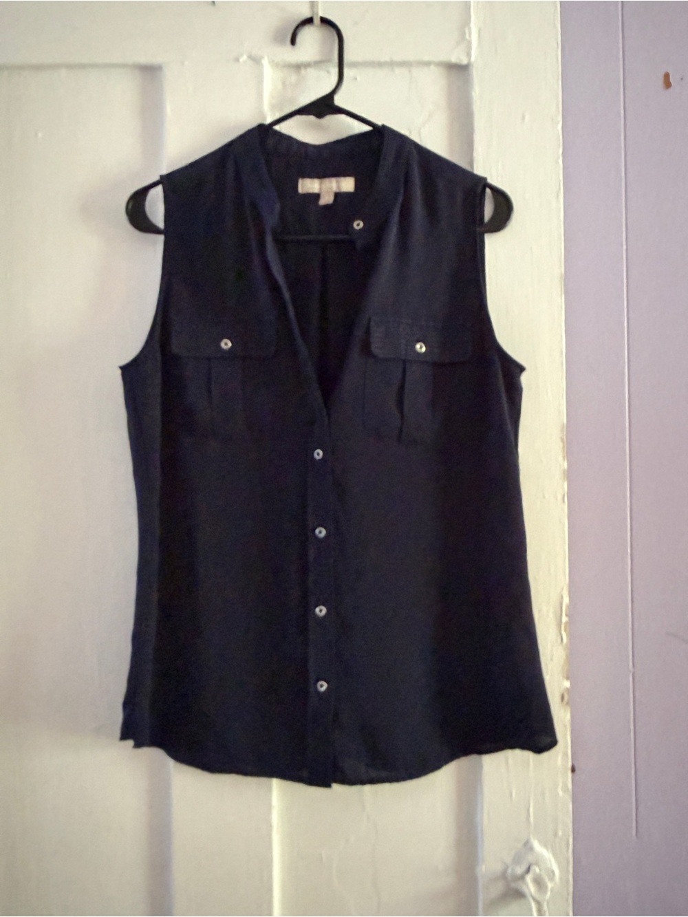 Banana Republic Navy Sleeveless Faux Button-Down Shirt